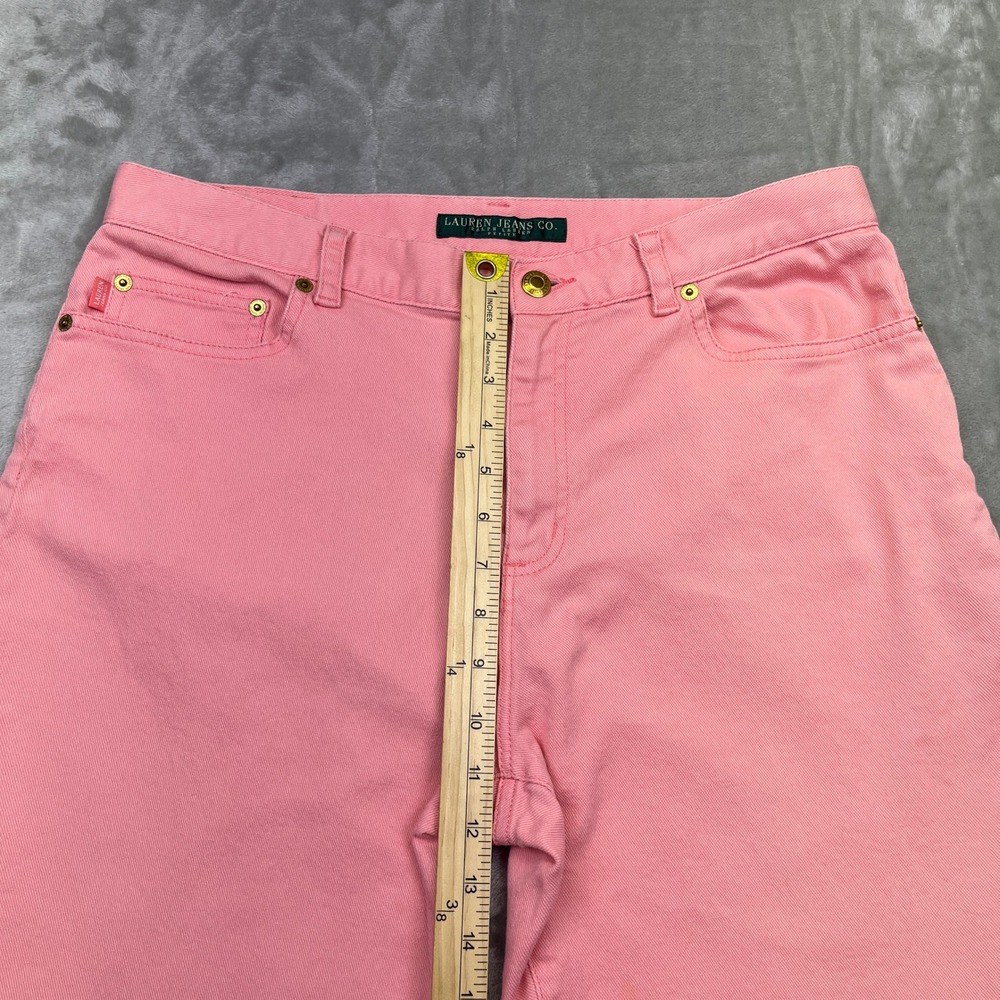 Lauren Jeans Co. Pink Denim Capri Pants Gold Button Coral Crop Sz 14P Fits 33.5" - Picture 3 of 11